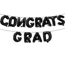 16 Inches 'CONGRATS GRAD' Graduation Letter Balloons Banner for High School, College, Graduation Party Decorations, and Prom Ceremony Decor (Black)