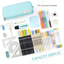 CICIMELON Pencil Case Large Capacity Pencil Pouch 3 Compartments Pencil Bag Gift for Students Girls Adults Women（Light Blue）