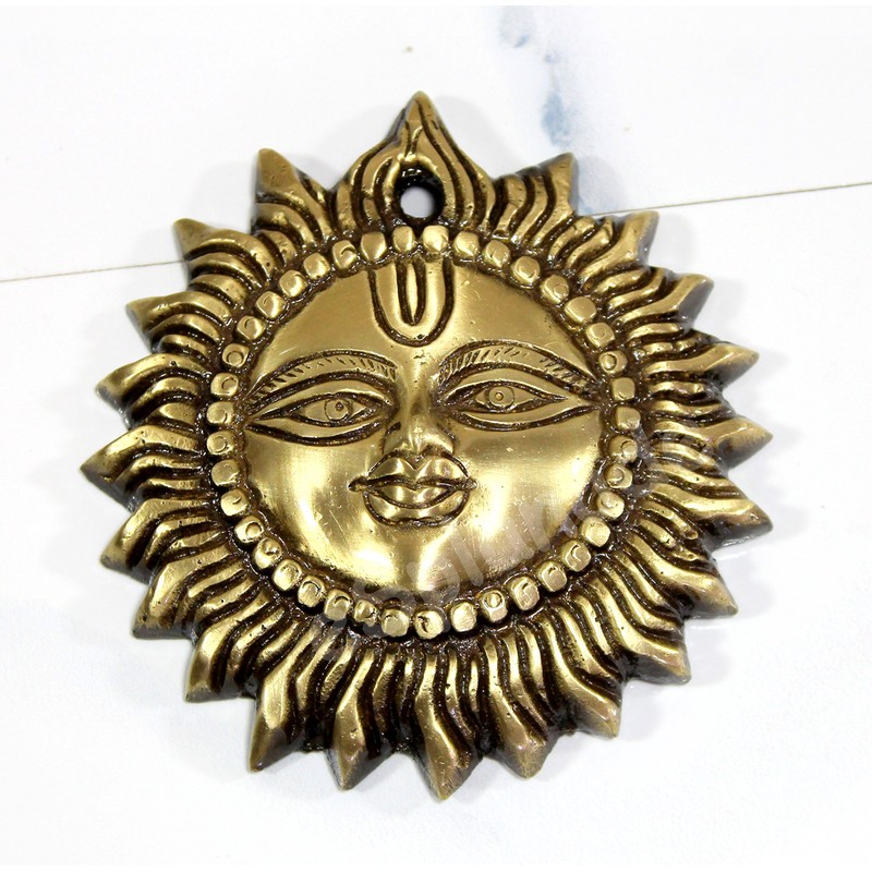 eSplanade 4" Brass Sun God Smiling Surya Bhagwaan Idol Statue