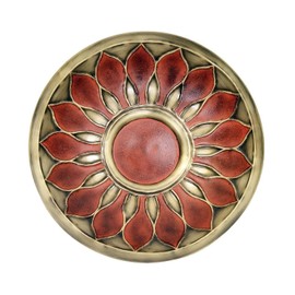 Oakestry BB-09R-S African Daisy, Solid Red Brass Flower Pattern Birdbath Bowl for Garden with Metal Garden Stake 16 inches, Red/Black