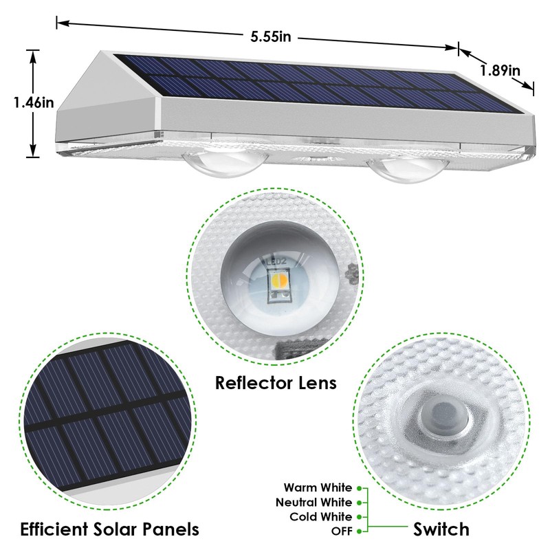 Solar Fence Lights Outdoor - 2700/4000/6000K 3 Modes, IP65 Waterproof