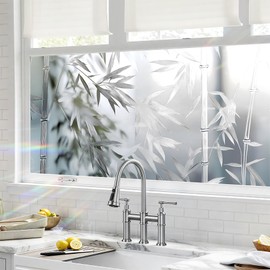 Window Film Privacy Film Stain Glass Window Cling Decorative Stickers Sun Blocking Static Cling Window Cover (1, Silver Bamboo, 39.4 x 17.7In)