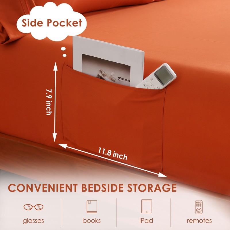 JSD Burnt Orange Sheet Set Full Size, 4 Piece Microfiber