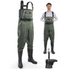Calamus WaveWalker Fishing Waders for Men & Women, 100% Waterproof PVC Chest Waders with Slip-Resistant Boots, Tear-Resistant Nylon, Ample Storage, Wader Hanger, Military Green, 13