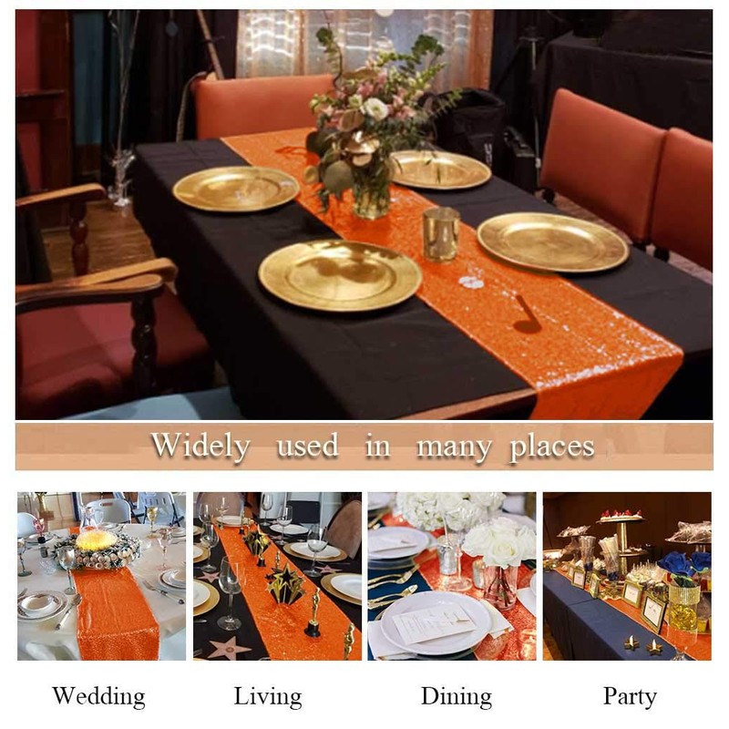 ShinyBeauty 12x72-Inch Rectangle-Orange-Sequin Table Runner- for Wedding/Party/Decor (12x72-Inch) (Orange)