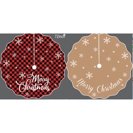 OurWarm 72 Inch Christmas Tree Skirt with Scalloped Edge, Double-Sided Reversible Tree Skirt for 7-9ft Tree Rustic Farmhouse Holiday Decor