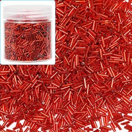 Bala&Fillic Glass Bugle Seed Beads About 3300pcs/100g in Box Size 6x2mm Red Sliver Lined Tube Glass Beads for Jewelry Making (Red Sliver Lined)