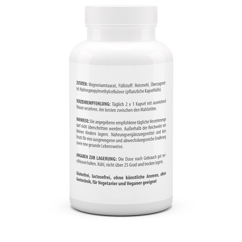 vitaworld Magnesiumtaurat, vegan, 300 mg elementares Magnesium pro 2 Kapseln,