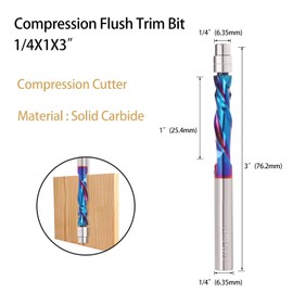 5PCS Spiral Flush Trim Router Bit,1/4 Inch Shank 1 Inch Cutting Length Extra Long 3 Inch OVL,UP Down Compression Bit with Coating for Wood Trimming (5)