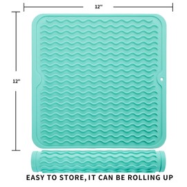 MicoYang Silicone Dish Drying Mat for Multiple Usage,Easy clean,Eco-friendly,Heat-resistant Silicone Mat for Kitchen Counter or Sink,Refrigerator or Drawer liner Mint M 12 inches x 12 inches