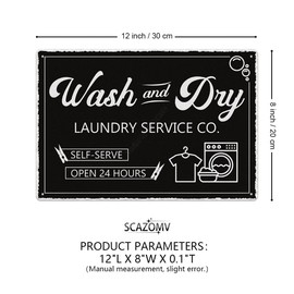 SCAZOMV Laundry Room Decor Black Sign, Wash and Dry Laundry Wall Plaque Art Accessories, Home Farmhouse Bathroom Funny Vintage Metal Signs (12 x 8 Inches)