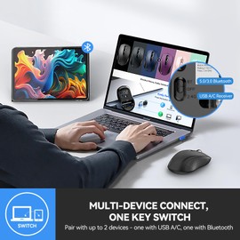 TECKNET Bluetooth Mouse, 4000DPI Wireless Mice for Laptop 2-in-1(BT 5.0/3.0+2.4Ghz) Computer Mouse, Portable PC Mouse Wireless with USB Receiver for Mac (USB-A/C+Bluetooth, Black)