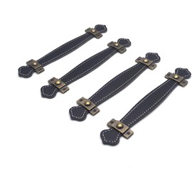 Shiwaki Retro Leather Furniture Handle 5 Inch Leather Door Pull Handle Luggage Handle Cabinet Drawer Handle (Black) Pack of 4