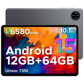 DOOGEE Tab A9 Tablet 10 Inch Android 15, 12GB RAM + 64GB ROM (TF 2TB) Gaming Tablet, 6580mAh, Unisoc T310, Dual Speaker, 5G WiFi, 8MP Camera, Type-C, GMS, Bluetooth 5.0, Face ID, 3.5 mm Headphone Jack