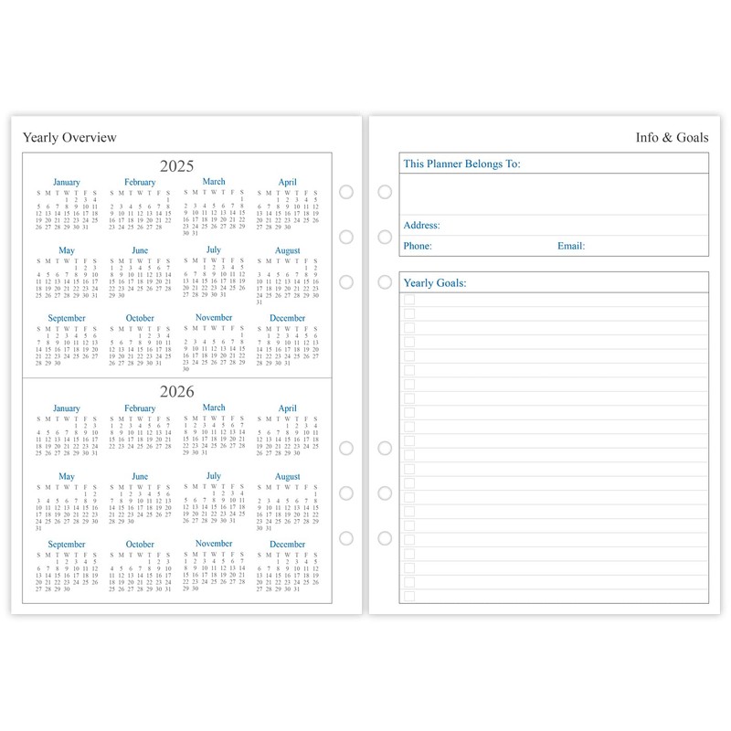 newestor 2026 Weekly Planner Refill for A5 Ring Binder, 6
