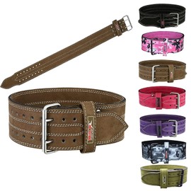 MRX Powerlifting Leather Belt 4" Wide 10mm Thickness Training Fitness Back Support Bodybuilding Belts with Steel 2 Prong Buckle Brown (XXL)