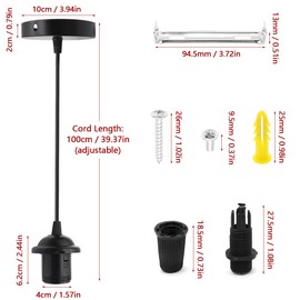 GOIYZTTR 2 Pack Black Pendant Light Fitting E27 Ceiling Rose Lamp Holder with Lock Ring for Shade Used in Ceiling Pendant Light,with 1M Adjustable Cable and Fitting Set