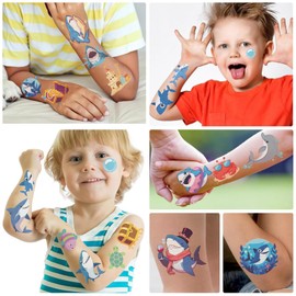 10 Sheets Shark Pre-Cut Temporary Tattoos for Kids, Ocean Animal Birthday Party Favors, Cute Decoration Sticker Gifts for Teen Girl Boys Home Activity Class Prizes Carnival Christmas Rewards