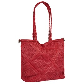 Samantha Look 021394 Women's Real Leather Shopper Bag, Made in Italy, Spacious Shoulder Bag with Smartphone Compartment, red