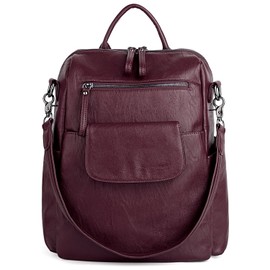 UTO Women Backpack Purse 3 ways PU Washed Leather Ladies Rucksack Shoulder Bag D Red