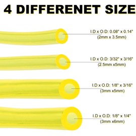 Mtanlo 4 Pieces Universal Fuel Line, Petrol Fuel Line Hose Tube,2 x 3.5mm, 2.5 x 5mm, 3 x 5mm, 3 x 6mm for Chainsaws Lawn Mower String Trimmer Blowers Common, with Petrol Filter Oil Bubbles