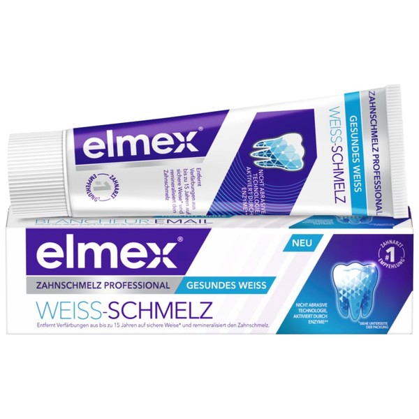 elmex Toothpaste Professional White Enamel 75 ml - Healthy White, Removes Discolouration, Reminalises Tooth Enamel