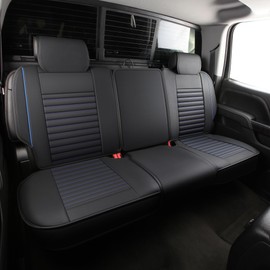 JOJOBAY Chevy Silverado Seat Covers,GMC Sierra Seat Covers,Custom Fit 2007-2025 1500 2500HD 3500HD Crew Extended Regular Cab,LT LZT(Rear Seat Covers,Black Blue)