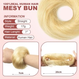 SPIKFN 1PCS Messy Bun Hair Piece Human Hair Natural Curly 100% Real Human Hair Chignons Scrunchies Fluffy for Women Bun Donut Updo Hair Pieces Extension (#613 Bleach Blonde)