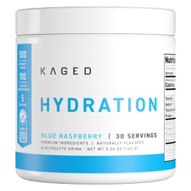 Kaged Electrolyte Hydration Powder | Hydracharge Blue Raspberry | Sports Drink for Men and Women | Pre, Post, Intra Workout Supplement | 30 Servings