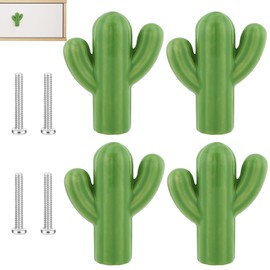 CAIRIAC Ceramic Cabinet Green Drawer Knobs, Cactus Shaped Dresser Cute Kitchen Cabinet Pull Handles, 4 Pcs Small Vanity Knobs Hardware Wardrobe Handles Decorative Closet Cupboard Pulls