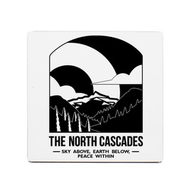 100 North United States National Parks 3 x 3 Inch Square Black and White Sublimated Wooden Refrigerator Magnet, The North Cascades Sky Above, Earth Below, Peace Within