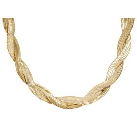 JTV Braided Gold Plated Herringbone Chain Necklace - Thick Chain Necklace for Women - Herringbone Necklace for Women - Crystal Accent Clasp - Adjustable Length - Gold Plated Necklaces for Women