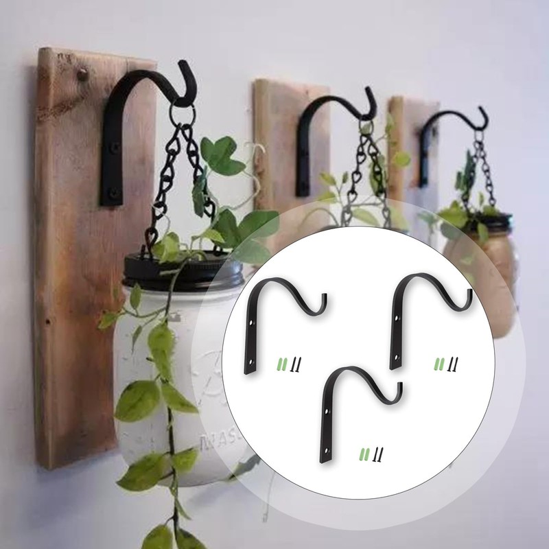 3 Pcs Hanging Basket Hooks, Brackets for Small Hanging Baskets