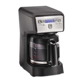 Hamiton Beach 12 Cup Compact Programmable Drip Coffee Maker with No-Drip Burosilicate Glass Carafe, 2-Hour Auto Shutoff, Space-Saving Design, Black with Stainless Steel Accents (46200)