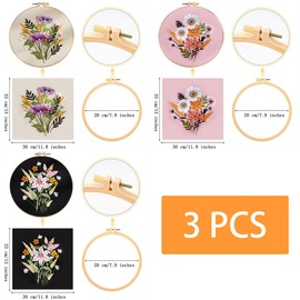 Traziewell Beginners Embroidery Kit Floral Cross Stitch Kits Embroidery Stitch Practice Kit 3 Pack with Pattern 1607