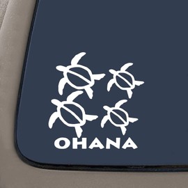 NI174 Ohana Honu Hawaiian Sea Turtle Family With 2 Babies Vinyl Decal Sticker - White | 6" X 6"