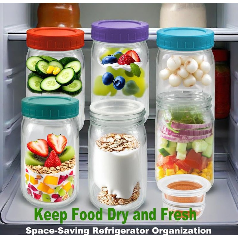 Klemon 6 Pack Glass Salad Jars with Lids Meal Prep,Salad