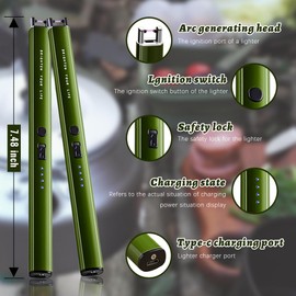 Electric Lighter Windproof flameless Plasma arc Lighter with USB Rechargeable Dual Safety Switch Suitable forbarbecue,Fireworks, Camping, Candles, Kitchen use (Green)