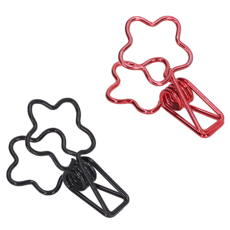 100pcs Binder Clips Black Red Cute Cartoon Flower Shape Metal