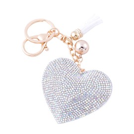 Soleebee Leather Love Heart Keychain Bling SS6 Premium Crystal Car Key Chain Bag Accessories Charm with Tassels (AB Color)