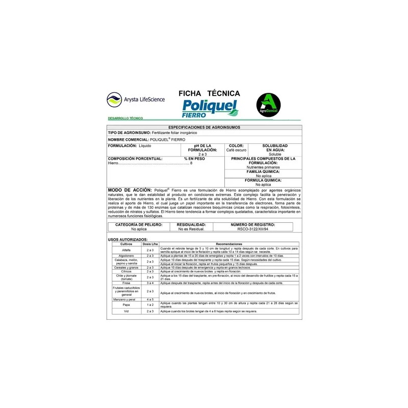 1 L Fertilizante Poliquel Multiquelatado Fierro Para Plantas Quelato De