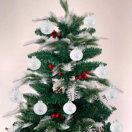 Set of 6 Elegant XXL Christmas Baubles Diameter 8 cm in White Colour Christmas Tree Baubles Christmas Decoration Christmas Tree Decoration (Version 1)