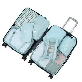 Belsmi 8 Set Packing Cubes with Shoe Bag - Travel Luggage Organizer (Blue)