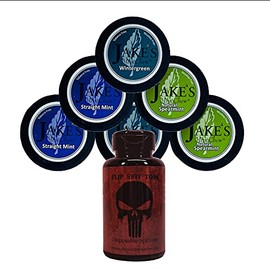 Jakes Mint Chew- Straight Mint, Wintergreen, Spearmint - 6 Can Sampler Pack - Includes Mud Bud Disposable Spittoon - Skull