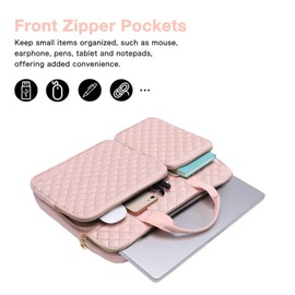MOSISO 360 Protective Laptop Sleeve Compatible with MacBook Air 13 inch M3 M2 M1 2024-2018/Pro 13 M2 M1 2024-2016,Surface Pro 8/7/6/X/5/4/3, Square Quilted Bag with 2 Pockets&Handle&Belt, Chalk Pink