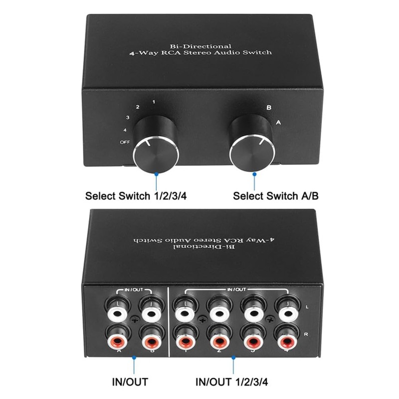 Lyaciomn 4 Way Bi-Directional Left and Right Channel Audio Switch