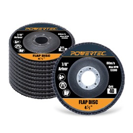 POWERTEC 4-1/2" Zirconia Flap Discs - 10-Pack 40 Grits for Angle Grinder, Compatible with DeWalt DCG413B, DWE402, DCG405B, DWE4011 - Ideal for Sanding and Grinding Metal & Stainless Steel (11101)