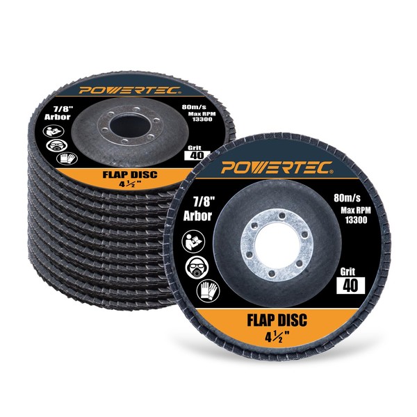 POWERTEC 4-1/2" Zirconia Flap Discs - 10-Pack 40 Grits for