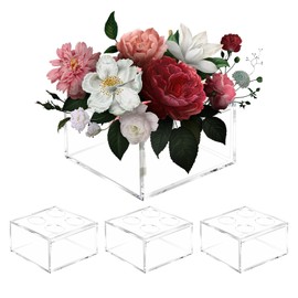 Voittozege 4 Pcs Clear Acrylic Flower Vase, Acrylic with Holes Flowers Vase Set Wedding Square Flower Vase 4 Holes Centerpiece Vases Can Be Combined at Will, for Home Wedding Dining Table Decor