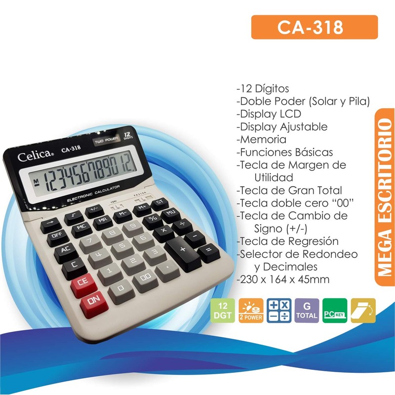 Celica CA-318 Calculadora de Escritorio con Pantalla de 12 Dígitos,